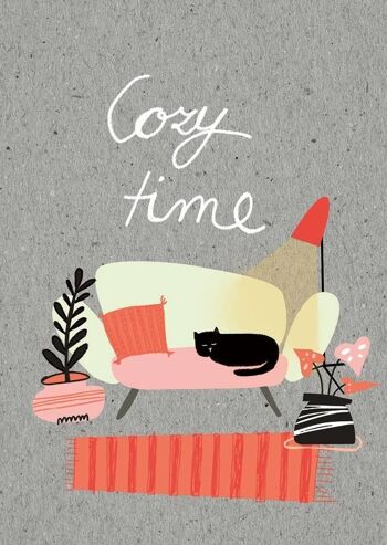 Série de cartes postales Graycode _ Cosy time/Chat