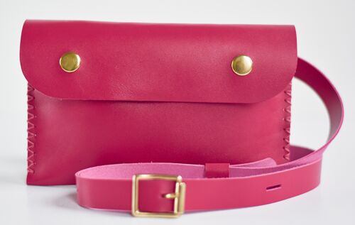 Leather bag craft kit, belt bag, hot pink