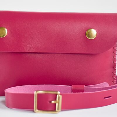 Leather bag craft kit, belt bag, hot pink