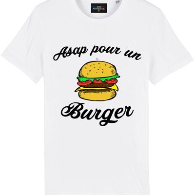 T-shirt bianca al più presto per un hamburger