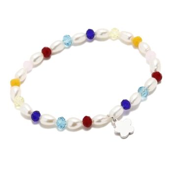 BRACELET ÉLASTIQUE AVEC PERLES ARC-EN-CIEL ET FLEUR 1