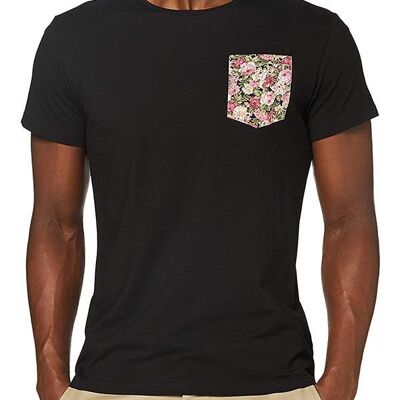 Schwarzes Blumentaschen-T-Shirt
