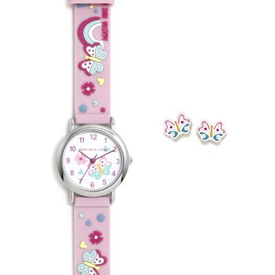 PINK BUTTERFLY FANTASY CLOCK + 029ROS