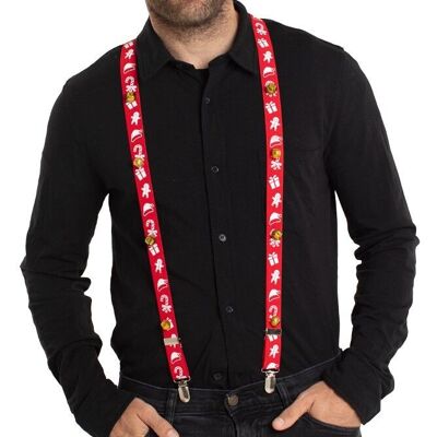 Suspenders Christmas with Bells Red