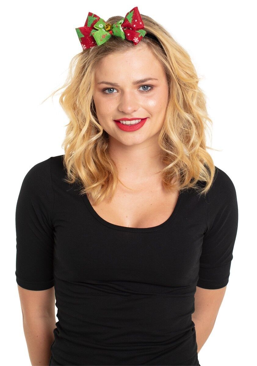 Weihnachtsschleife/Haarband mit Glocke Rot-Grün