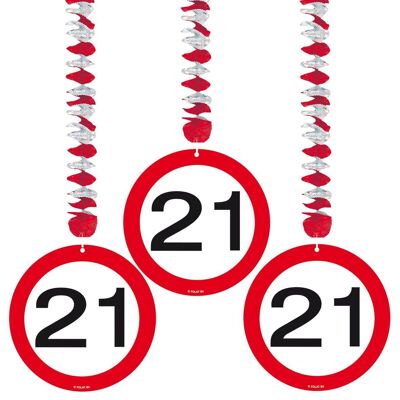 21 Years Traffic Sign Hanging Decoration - 3 Pieces