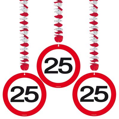25 Years Traffic Sign Hanging Decoration - 3 Pieces