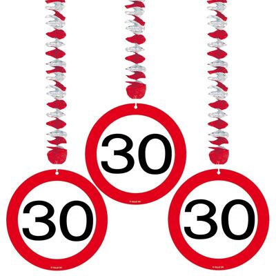 30 Years Traffic Sign Hanging Decoration - 3 Pieces