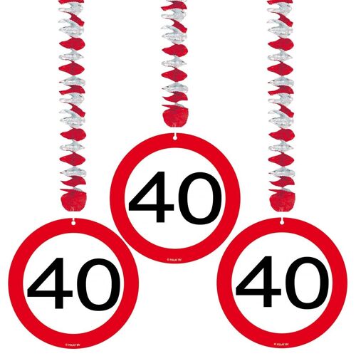 40 Jaar Verkeersbord Hangdecoratie - 3 stuks