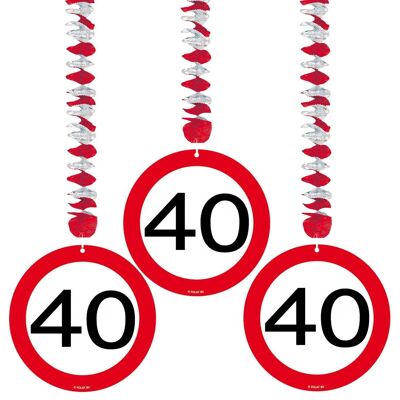 40 Years Traffic Sign Hanging Decoration - 3 Pieces