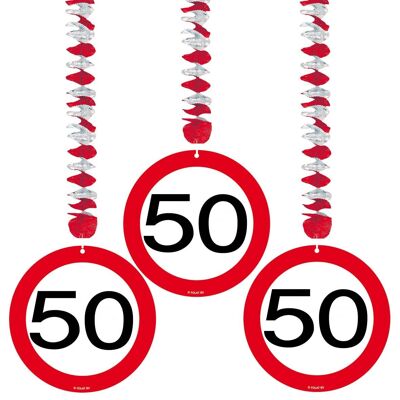 50 Years Traffic Sign Hanging Decoration - 3 Pieces