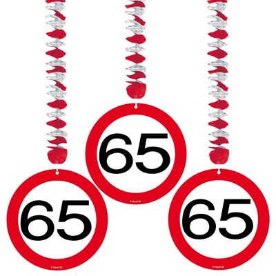 65 Years Traffic Sign Hanging Decoration - 3 Pieces