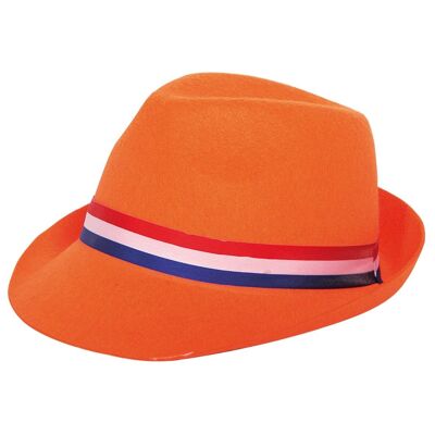 Sombrero Trilby naranja con banda roja, blanca y azul