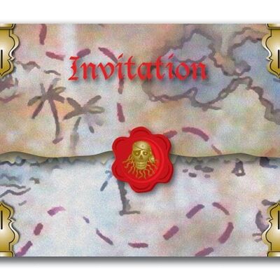 Invitaciones de pirata pirata rojo - Paquete de 8
