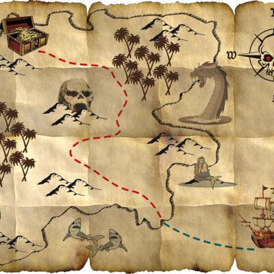 Mapa del Tesoro Pirata Rojo - 4 Piezas