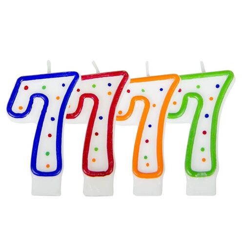 Verjaardagskaars cijfer 7 - wit met gekleurde stippen