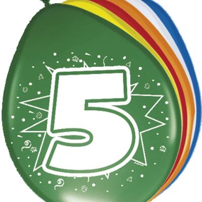 Globos 5 Años Multicolores - Pack de 8