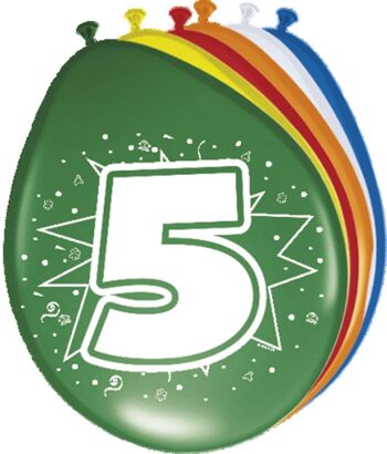 Ballons 5 Ans Multicolores - Paquet de 8 1