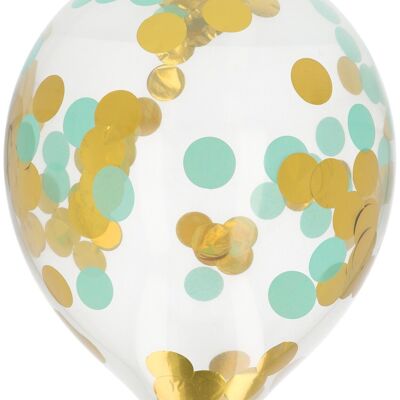 Luftballons mit Konfetti Gold & Mint 30cm - 4 Stück