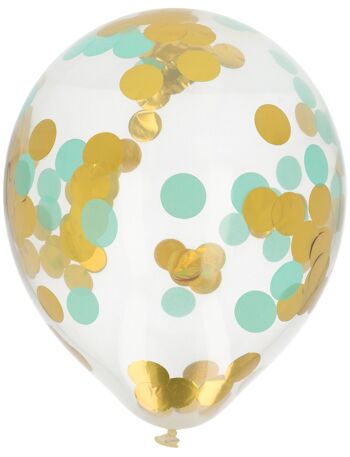 Ballons avec Confettis Or & Menthe 30cm - 4 pièces 1