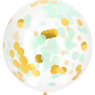 Balloon XL with Confetti Gold & Mint - 61 cm