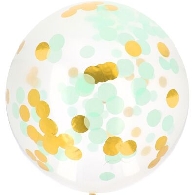 Ballon XL met Confetti Goud & Mint - 61 cm