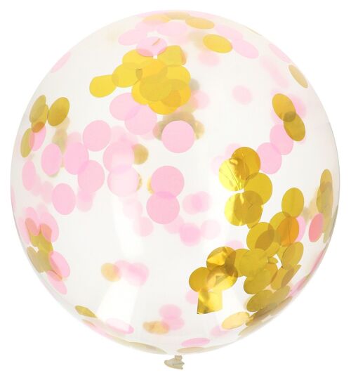 Ballon XL met Confetti Goud/Roze - 61 cm