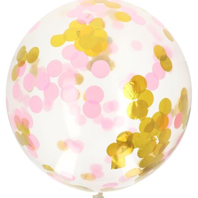 Ballon XL met Confetti Goud/Roze - 61 cm