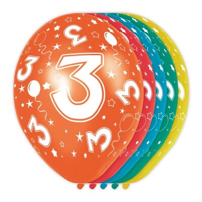 3 Years Birthday Balloons - Pack of 5