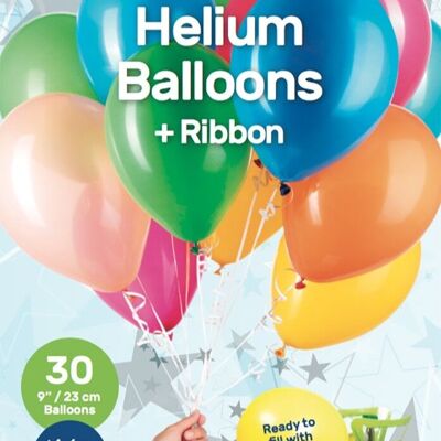 Multicolored Balloons with Ribbon 23cm - 30 pieces