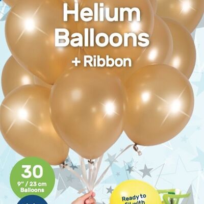 Gold Balloons with Ribbon 23cm - 30 pieces