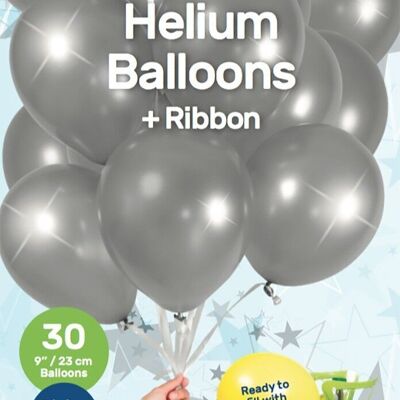 Silver Balloons with Ribbon 23cm - 30 pieces