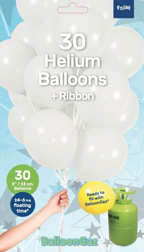Witte Ballonnen met Lint 23cm - 30 stuks