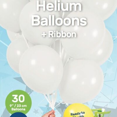 White Balloons with Ribbon 23cm - 30 pieces