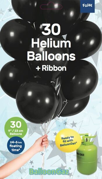 Ballons Noirs avec Ruban 23cm - 30 pièces 1