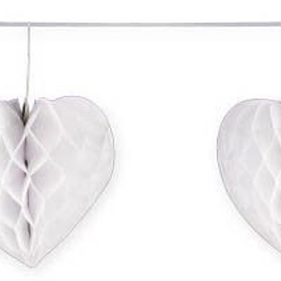 Honeycomb Garland Hearts White - 4 meters
