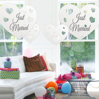 Hanging decoration hearts Just Married - 5 pieces