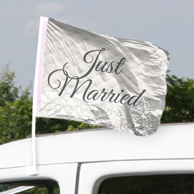Bandiera per auto da matrimonio appena sposata - 2 pezzi