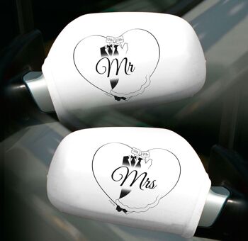 Coques de rétroviseurs de voiture Mariage Mr - Mrs 1