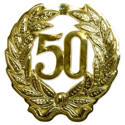 Escudo de puerta 3D dorado de 50 años