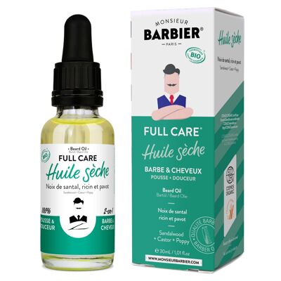 FULL CARE - Huile Sèche Bio pour Barbe & Cheveux 100% Naturelle