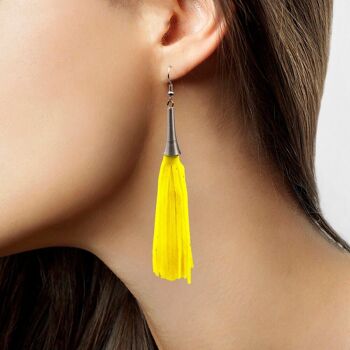 Boucles d'oreilles frange jaune fluo 2