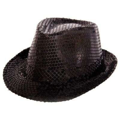 Trilby hat metallic black with glitter