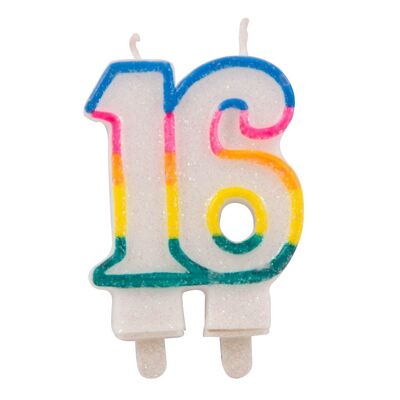 16 Years Glitter candles with 2 holders