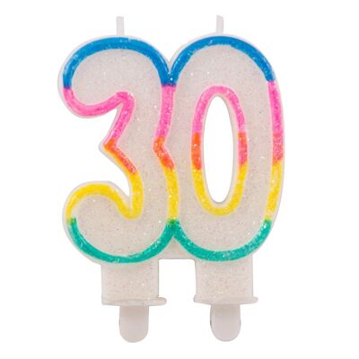 30 Years Glitter candles with 2 holders