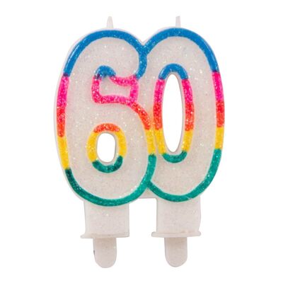 60 Years Glitter candles with 2 holders