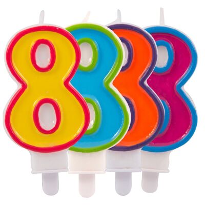 Vela numero 8 en colores alegres