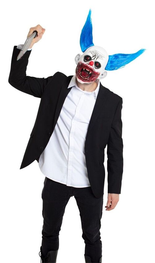 Masker Bloederige Clown met Blauw Haar