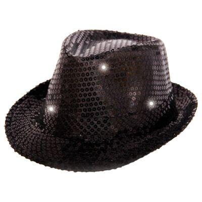 Trilby hat metallic black with LED lights and glitter