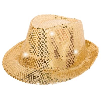 Chapeau Trilby Doré avec Lumières LED et Paillettes